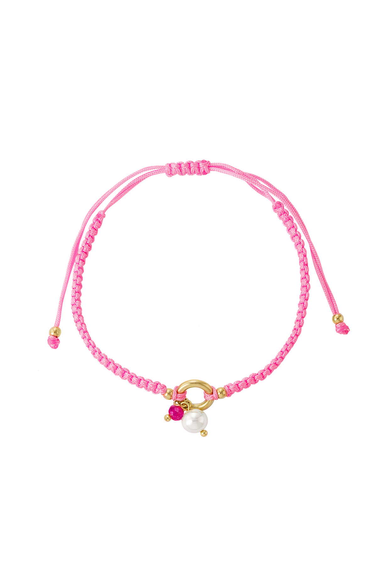 Gevlochten armband met parel - Roze 2