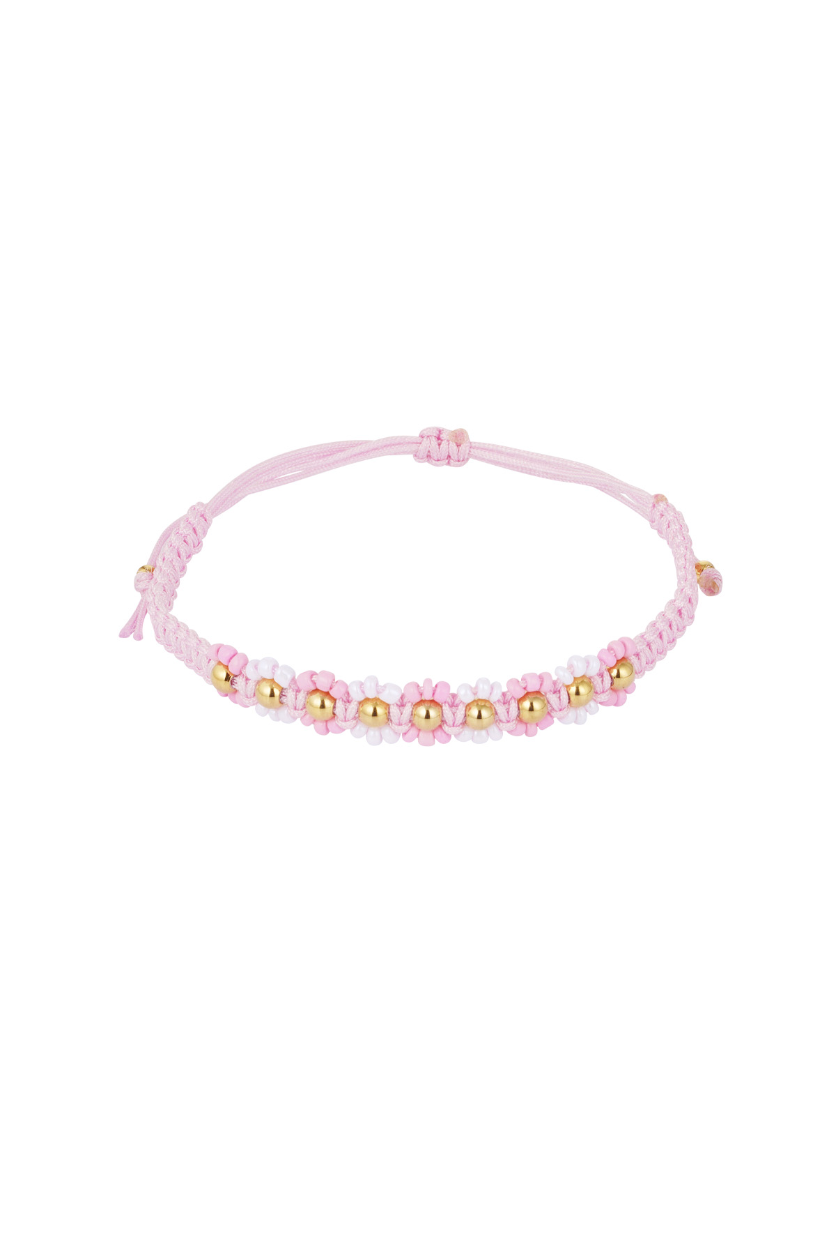 Braided bracelet with flowers - pink/gold 