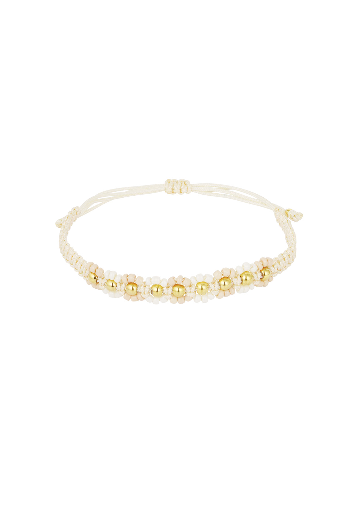 Braided bracelet with flowers - beige/gold 