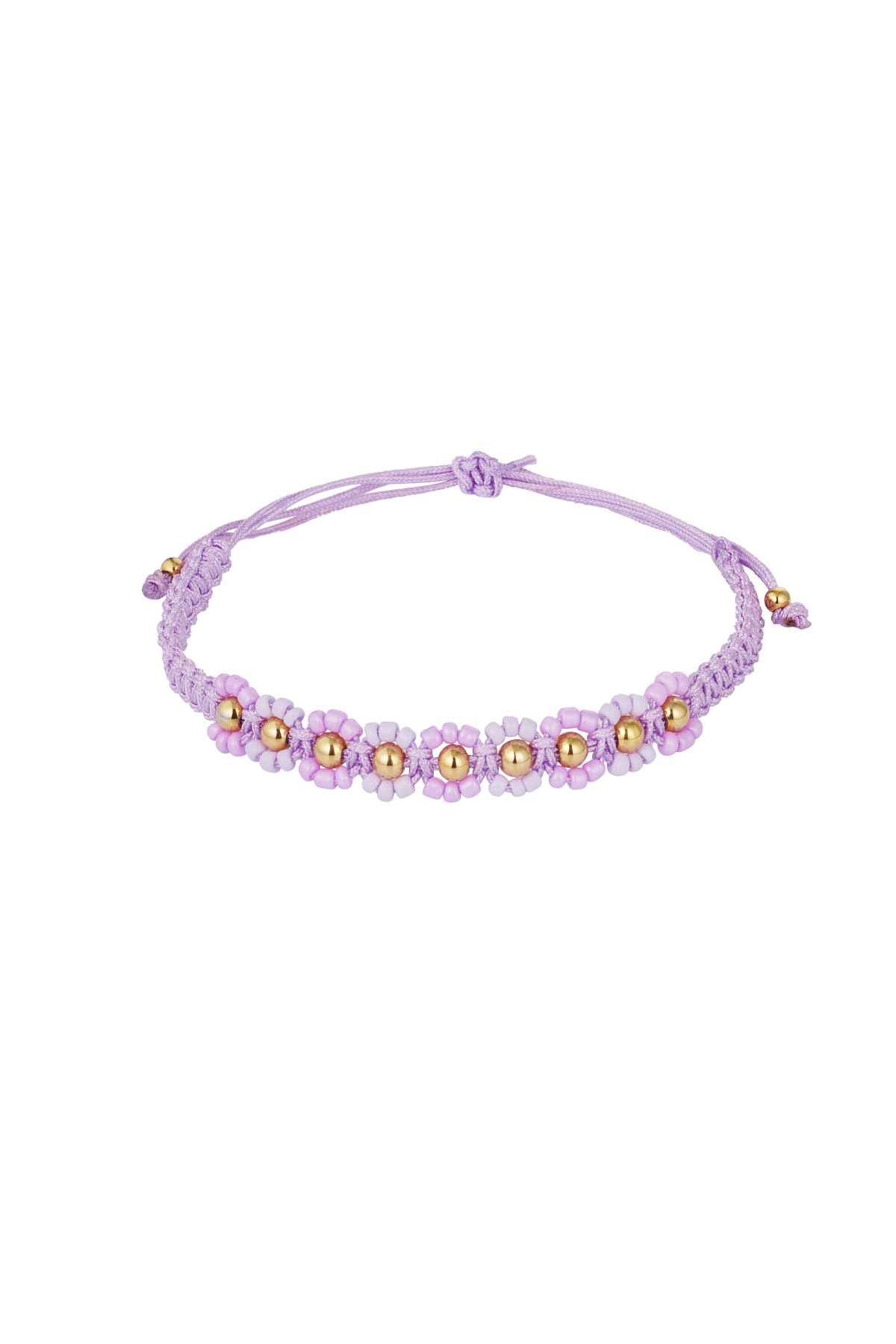 Gevlochten armband met bloemetjes - lila 