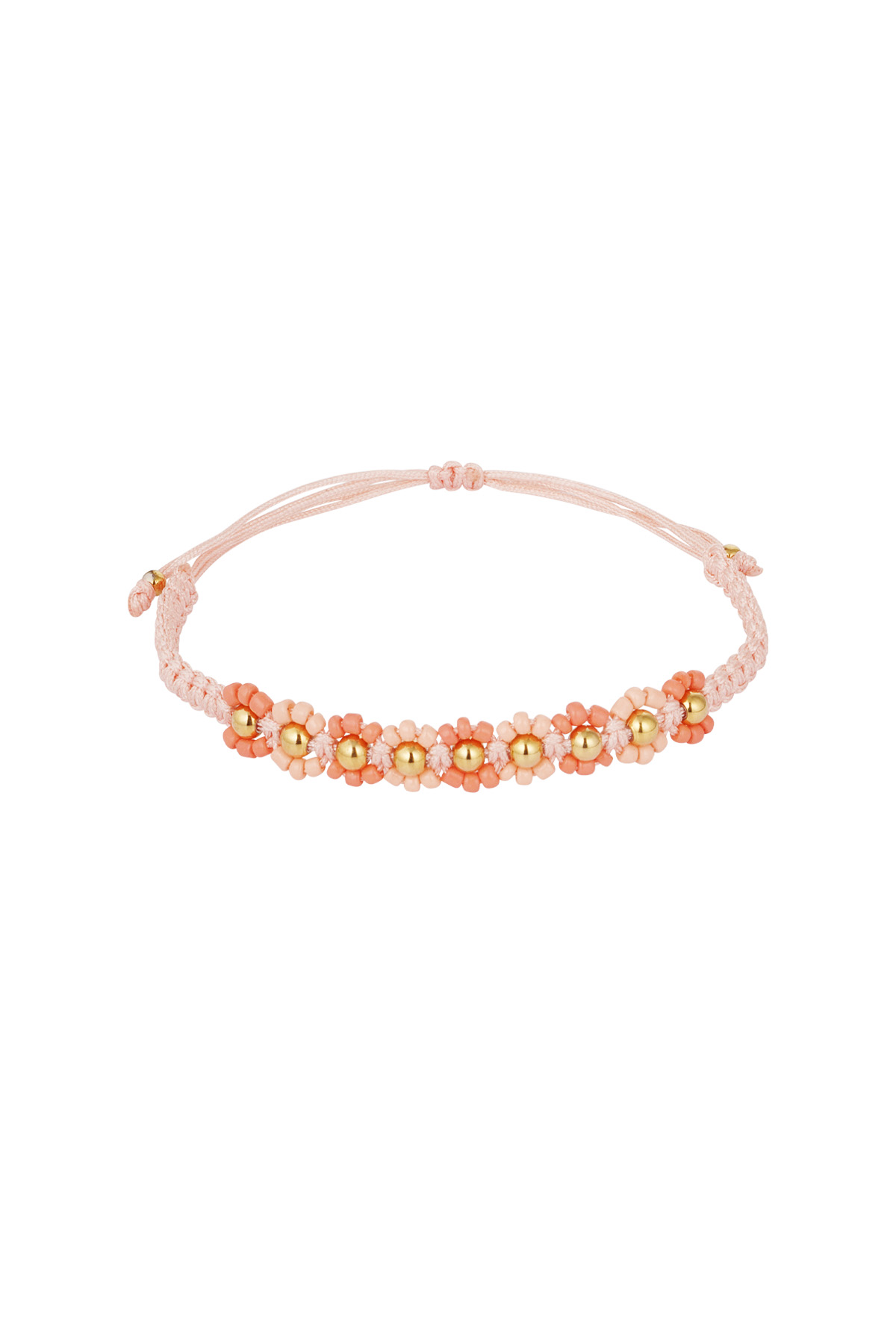 Braided bracelet with flowers - orange/gold 