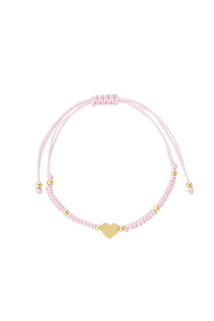 Gevlochten armband met hart - roze/goud h5 