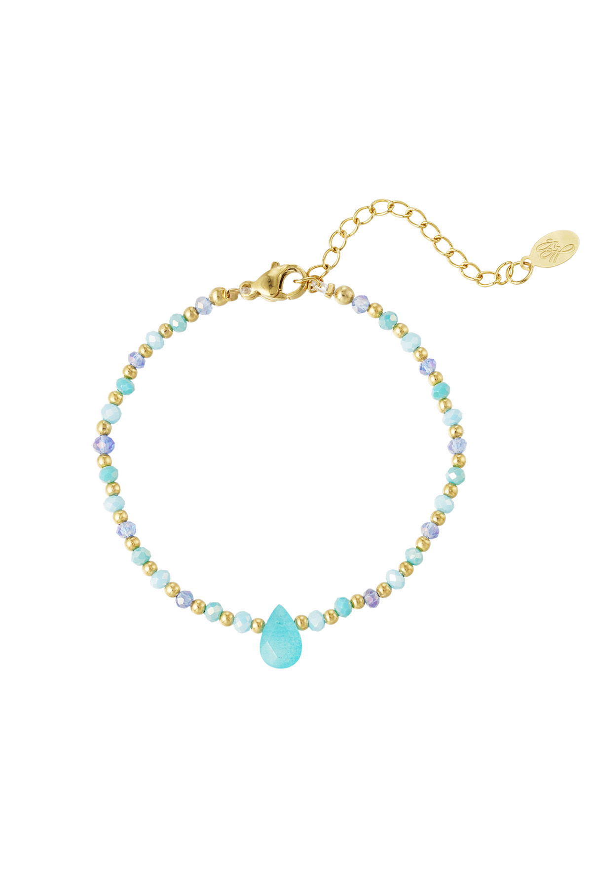 Bracelet de perles avec breloque goutte - bleu/or