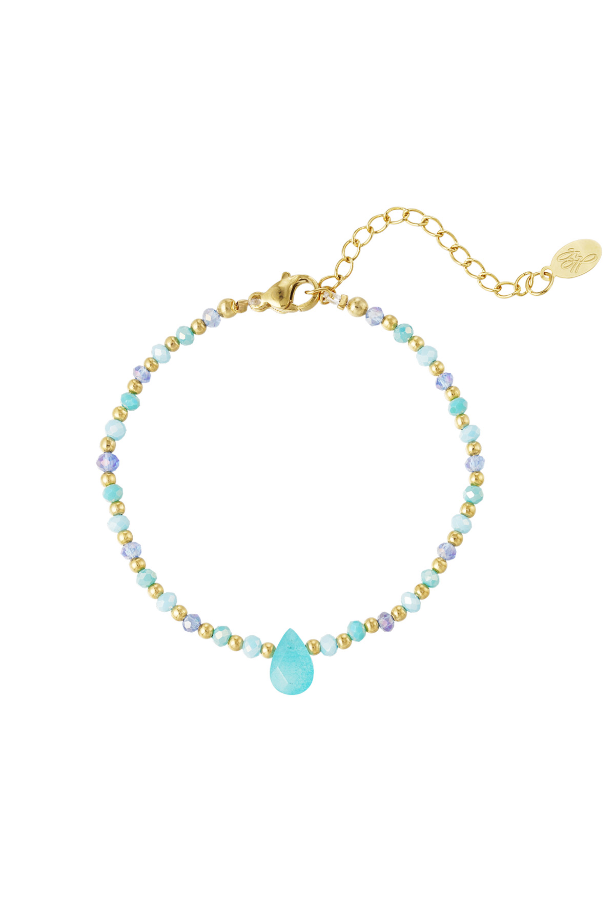 Bead bracelet with drop charm - blue/Gold color