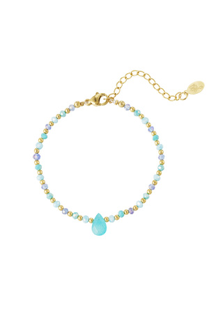 Bead bracelet with drop charm - blue/gold h5 