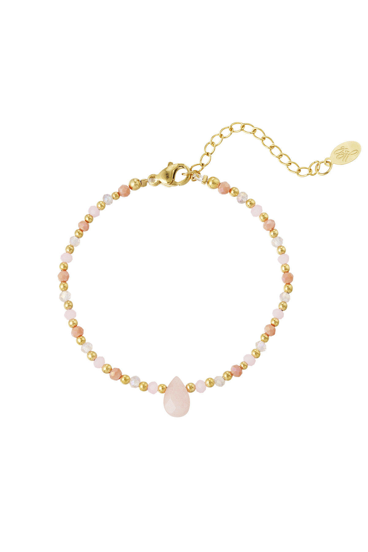 Perlenarmband mit Tropfenanhänger – rosa/gold