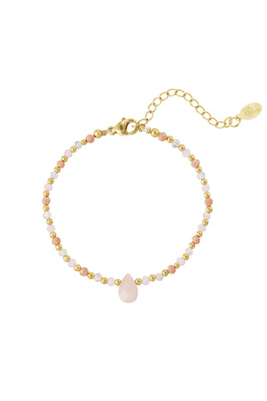Bead bracelet with drop charm - pink/gold h5 