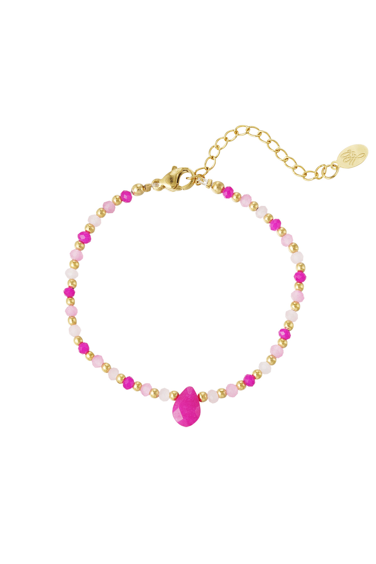 Bead bracelet with drop charm - fuchsia
