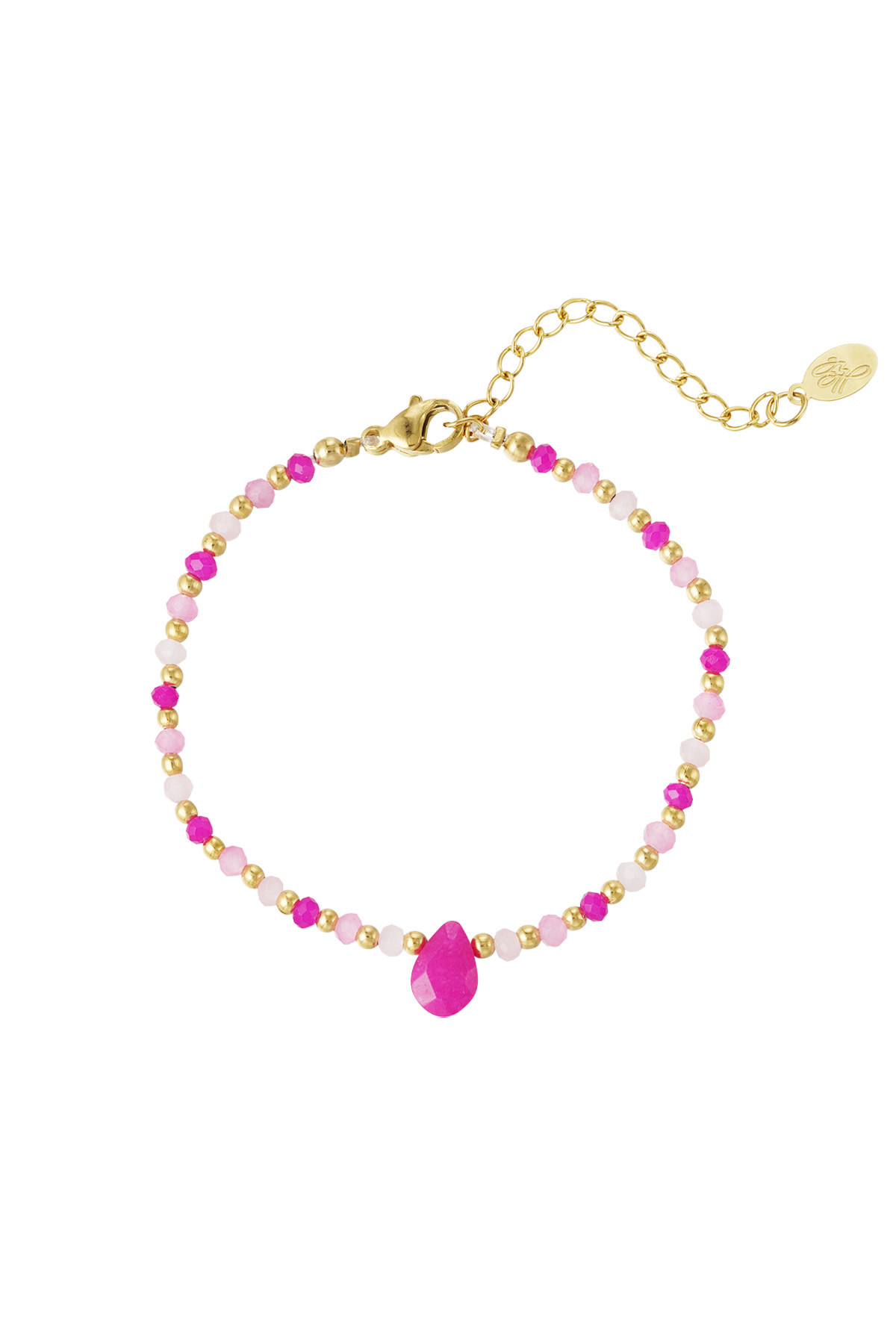 Bead bracelet with drop charm - fuchsia 2