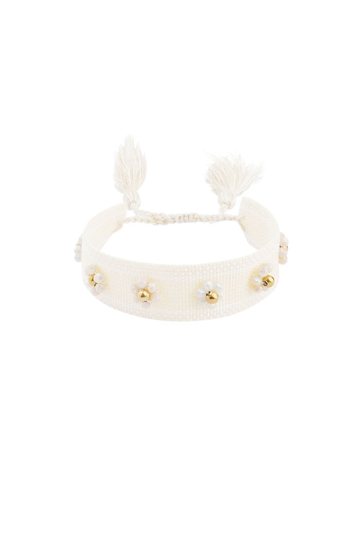 Fabric bracelet with flowers - off-white 