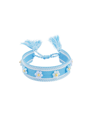 Fabric bracelet with flowers - blue h5 