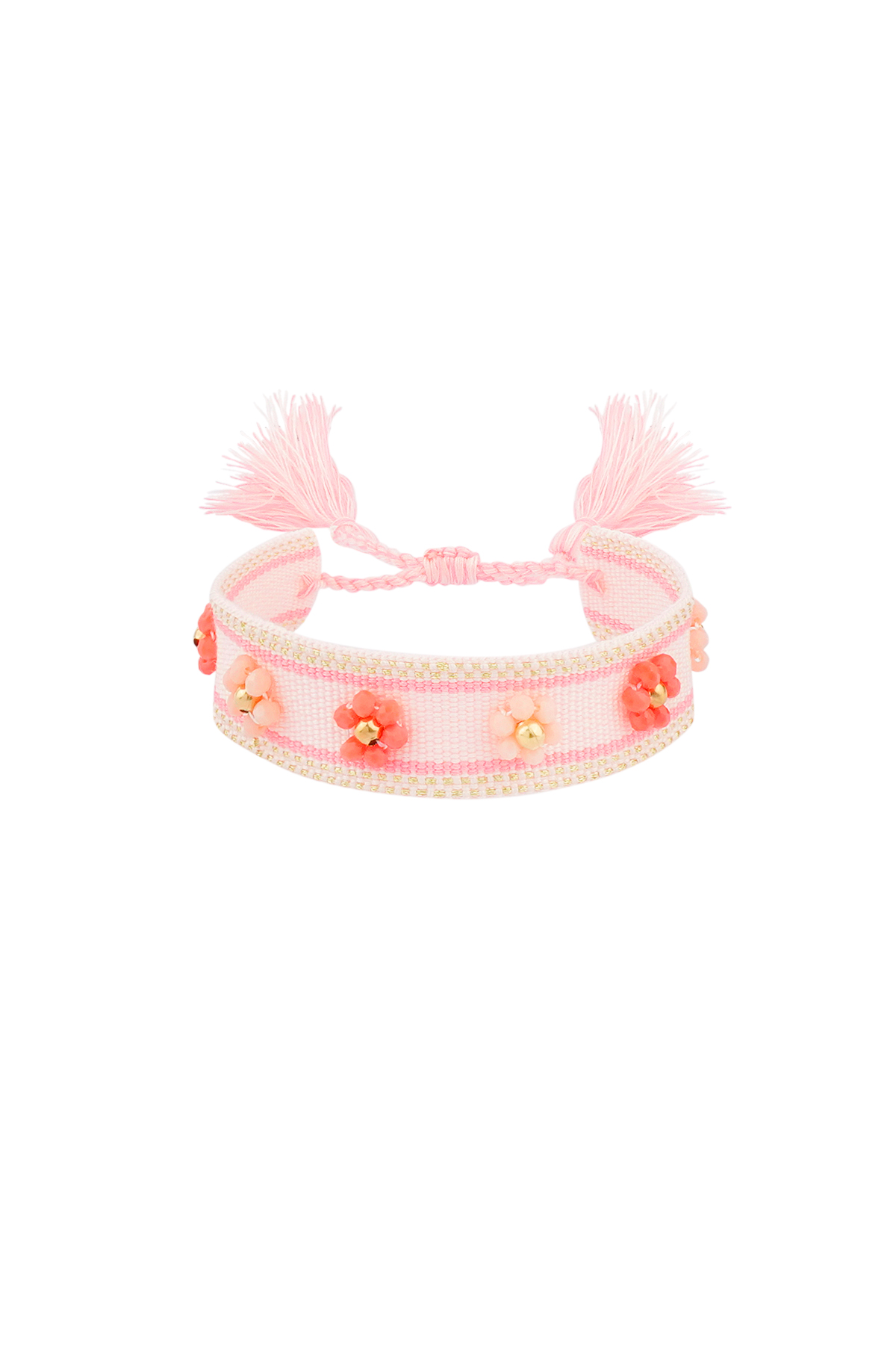Fabric bracelet with flowers - pink