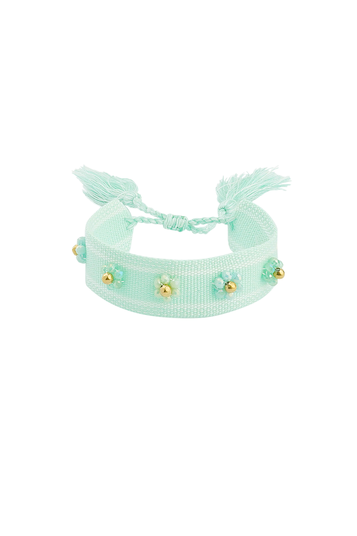 Fabric bracelet with flowers - mint 2