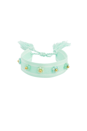 Fabric bracelet with flowers - mint h5 