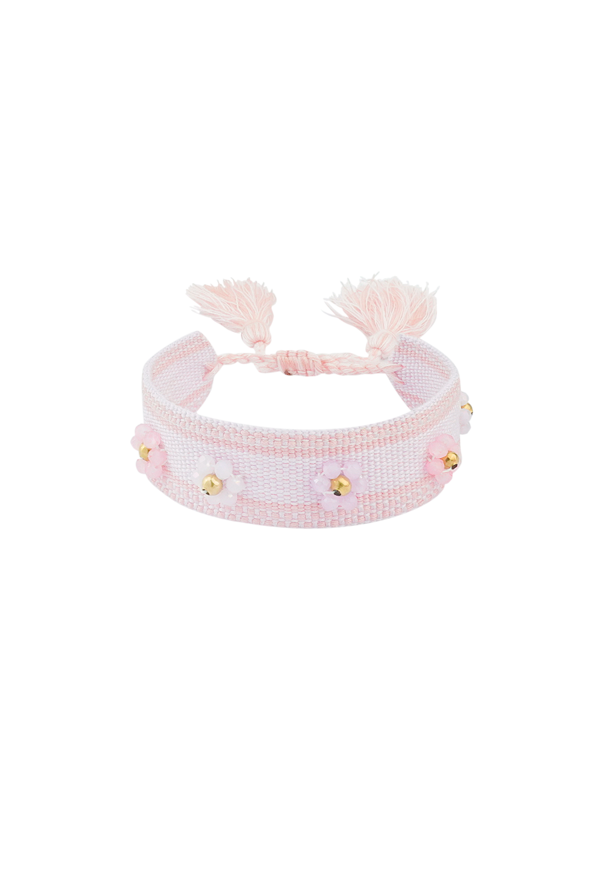 Fabric bracelet with flowers - pale pink h5 