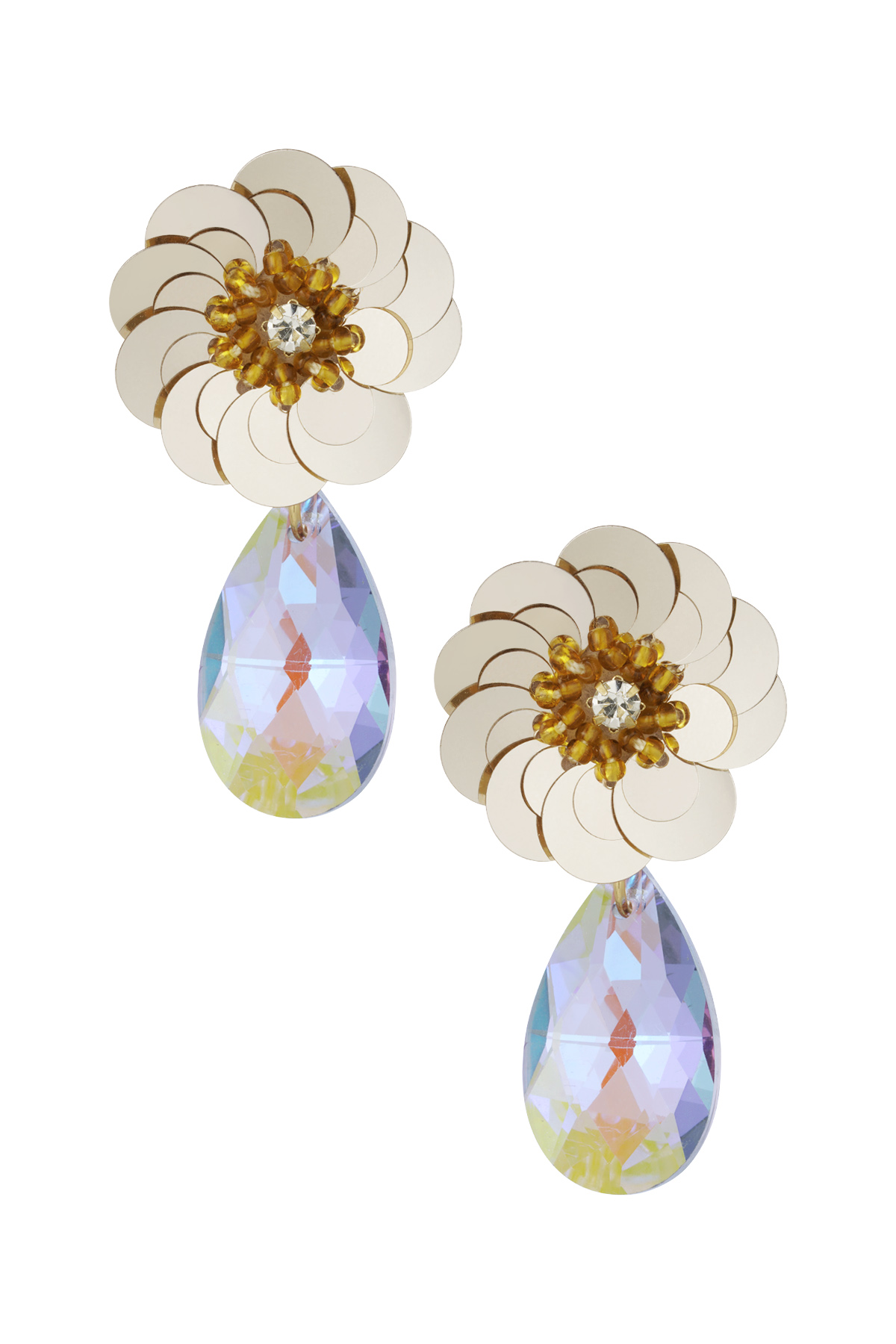 Pendientes de flores elegantes - champán  h5 