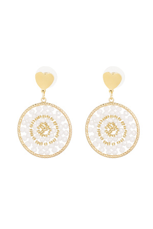 Mandala earrings with heart - white gold  h5 
