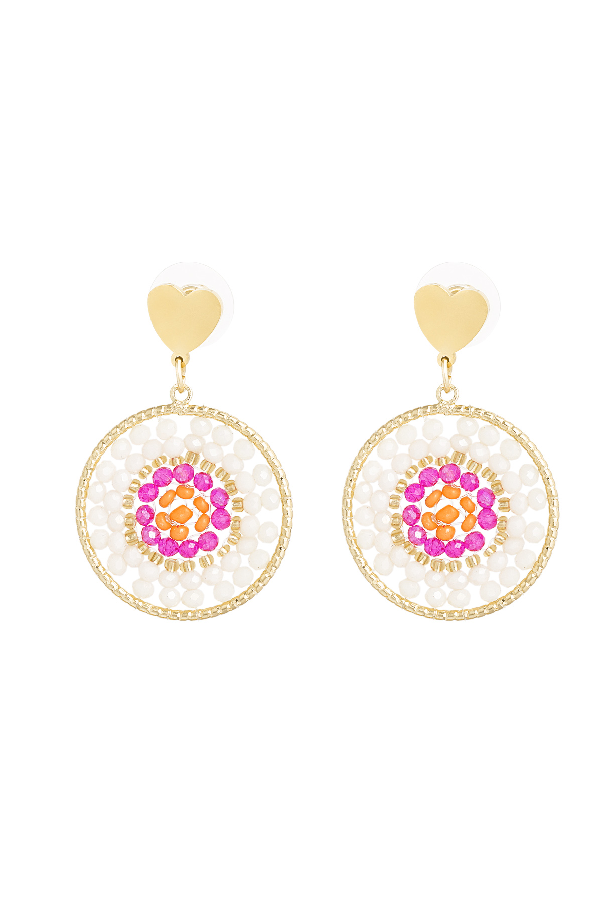 Mandala-Ohrringe mit Herz – mehrfarbig