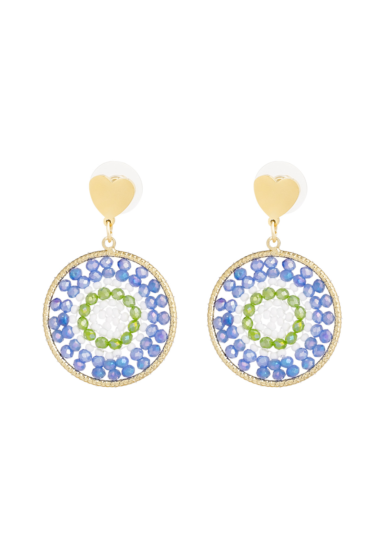 Mandala earrings with heart - blue/green 