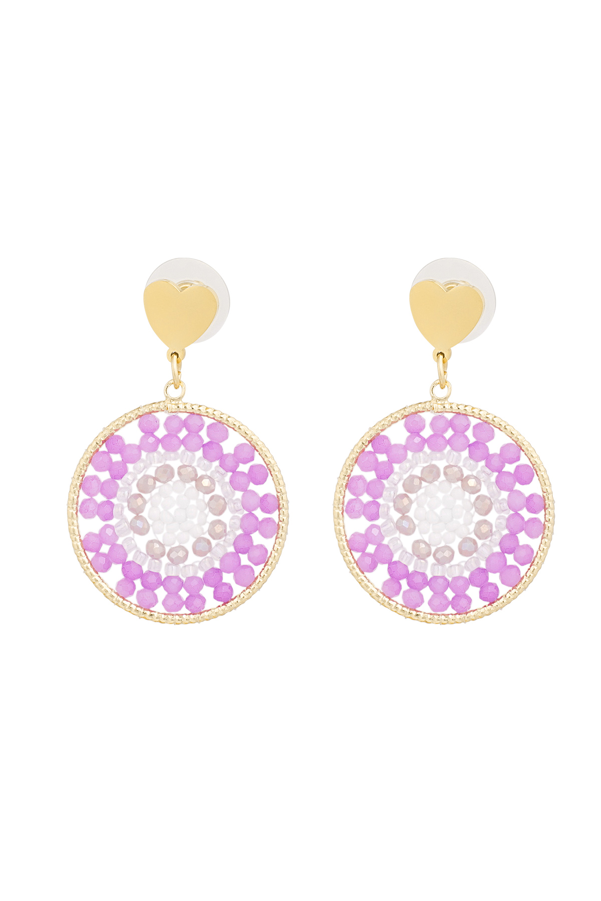 Mandala earrings with heart - purple 