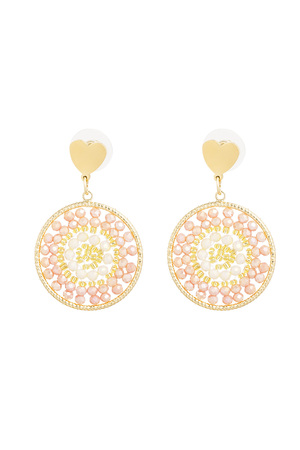 Mandala earrings with heart - coral  h5 