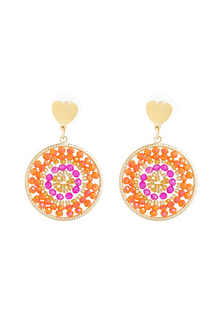 Mandala oorbellen met hart - oranje/roze h5 
