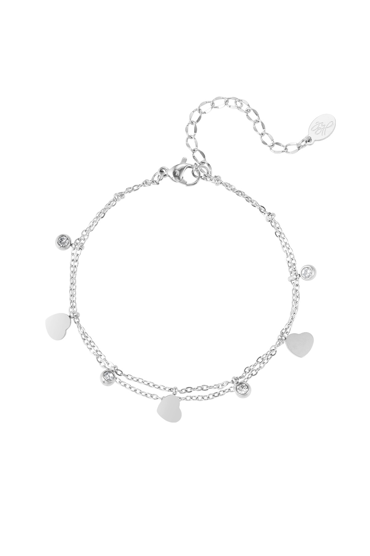 Charm bracelet with hearts and diamonds - silver