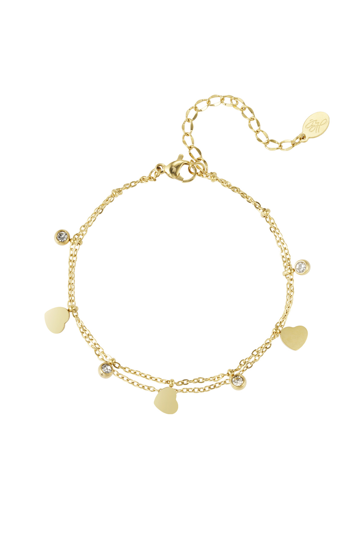 Charm bracelet with hearts and diamonds - gold