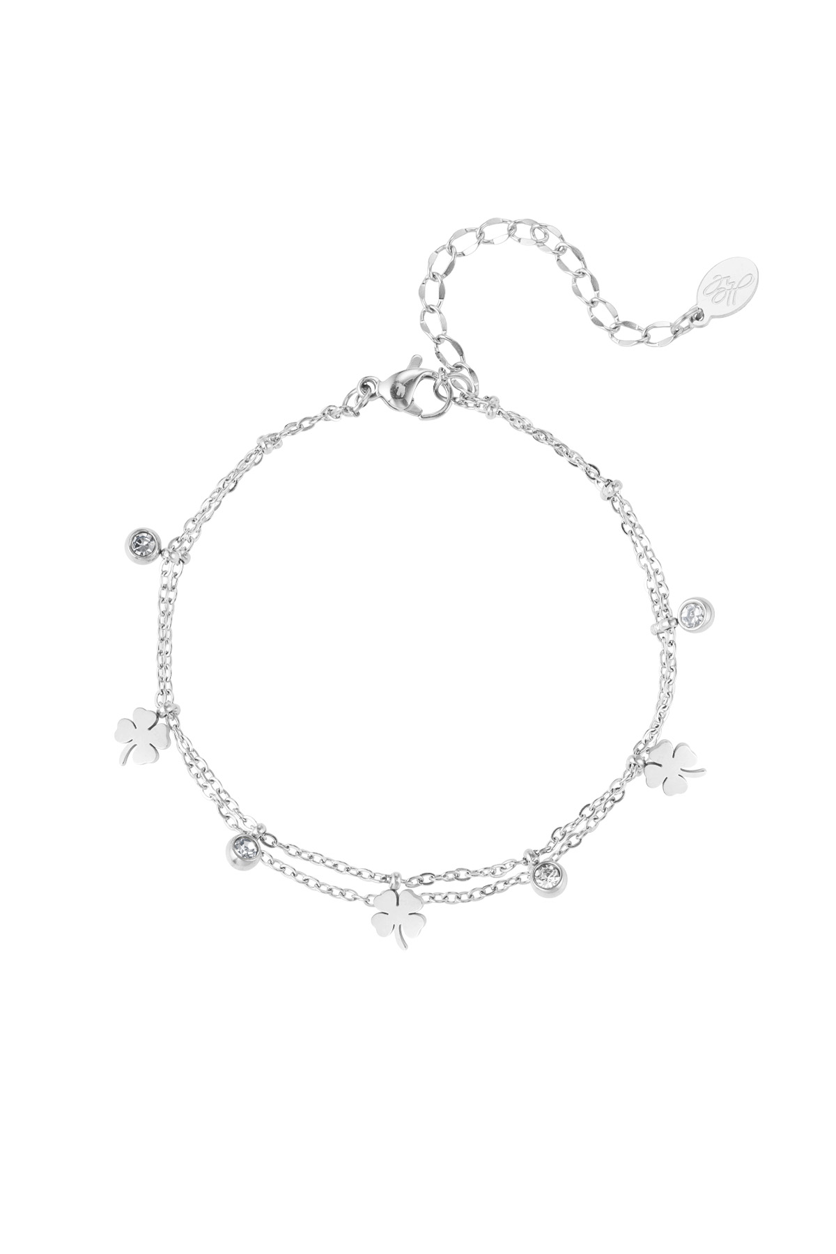 Charm bracelet with clover and diamond - silver