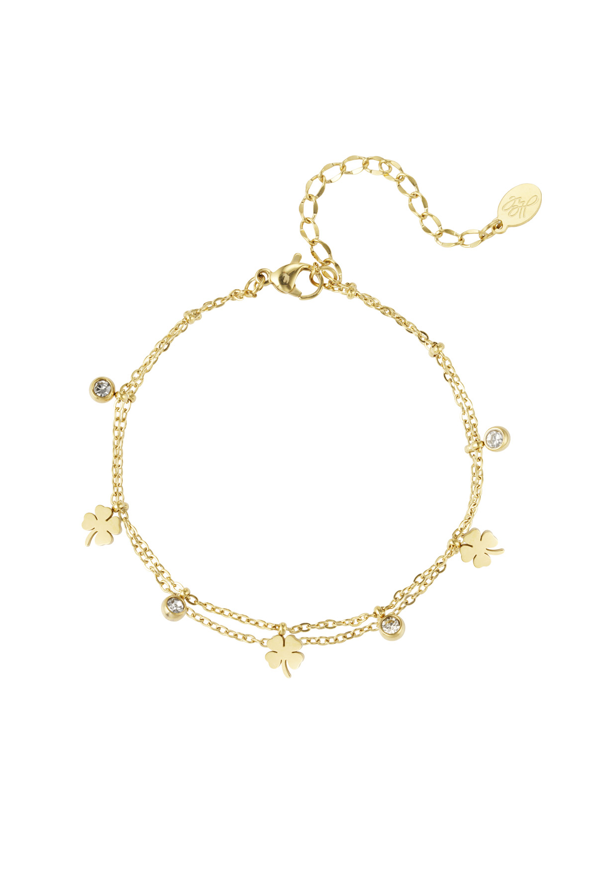 Charm bracelet with clover and diamond - gold