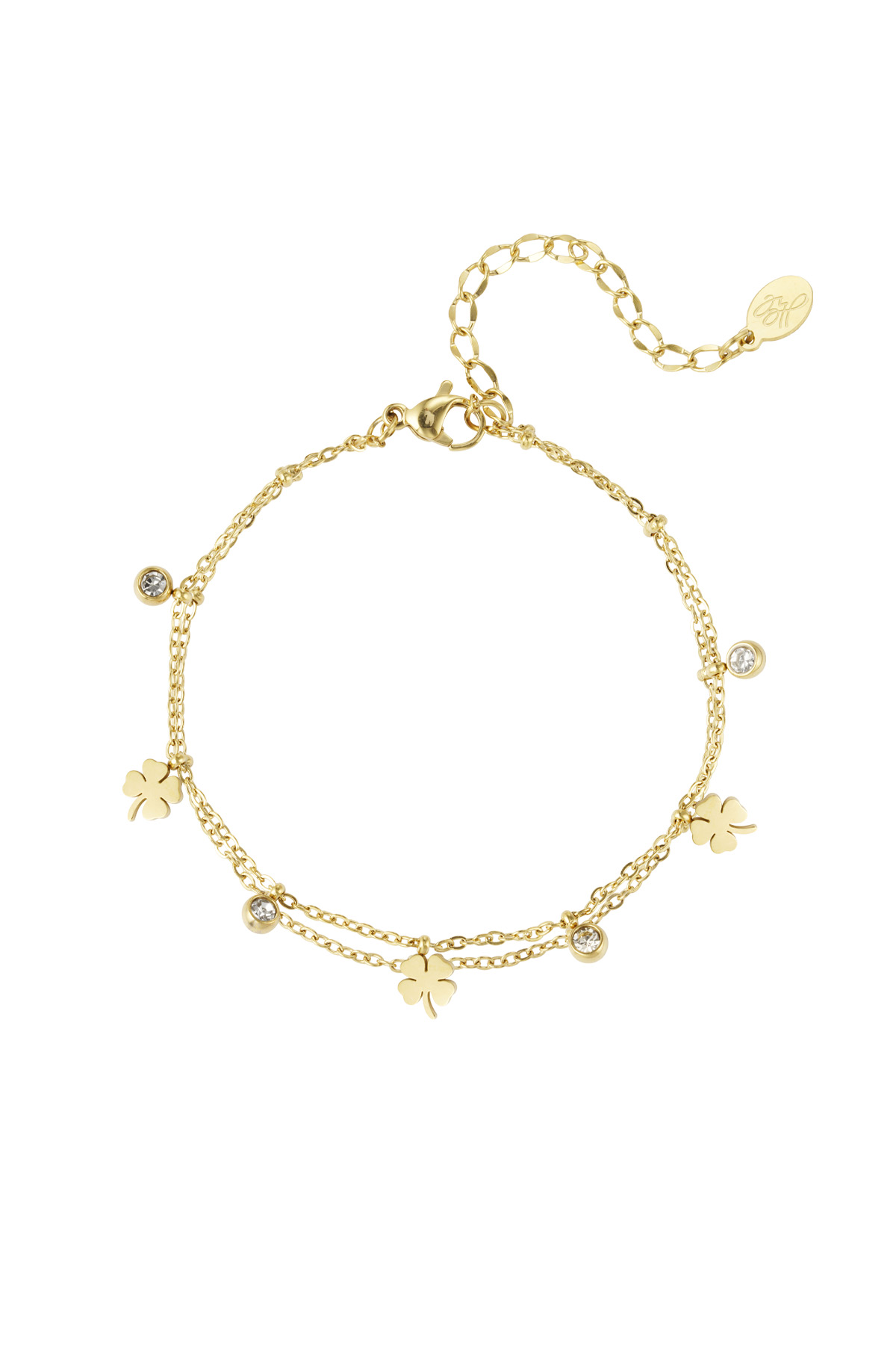 Charm bracelet with clover and diamond - Gold color 2