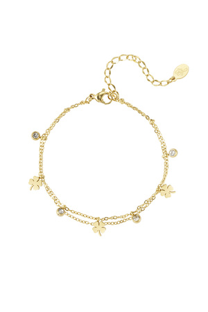 Charm bracelet with clover and diamond - gold h5 