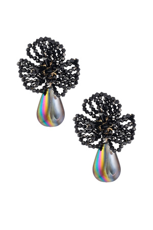 Flower earrings with beads and drop-shaped pendant - Black h5 