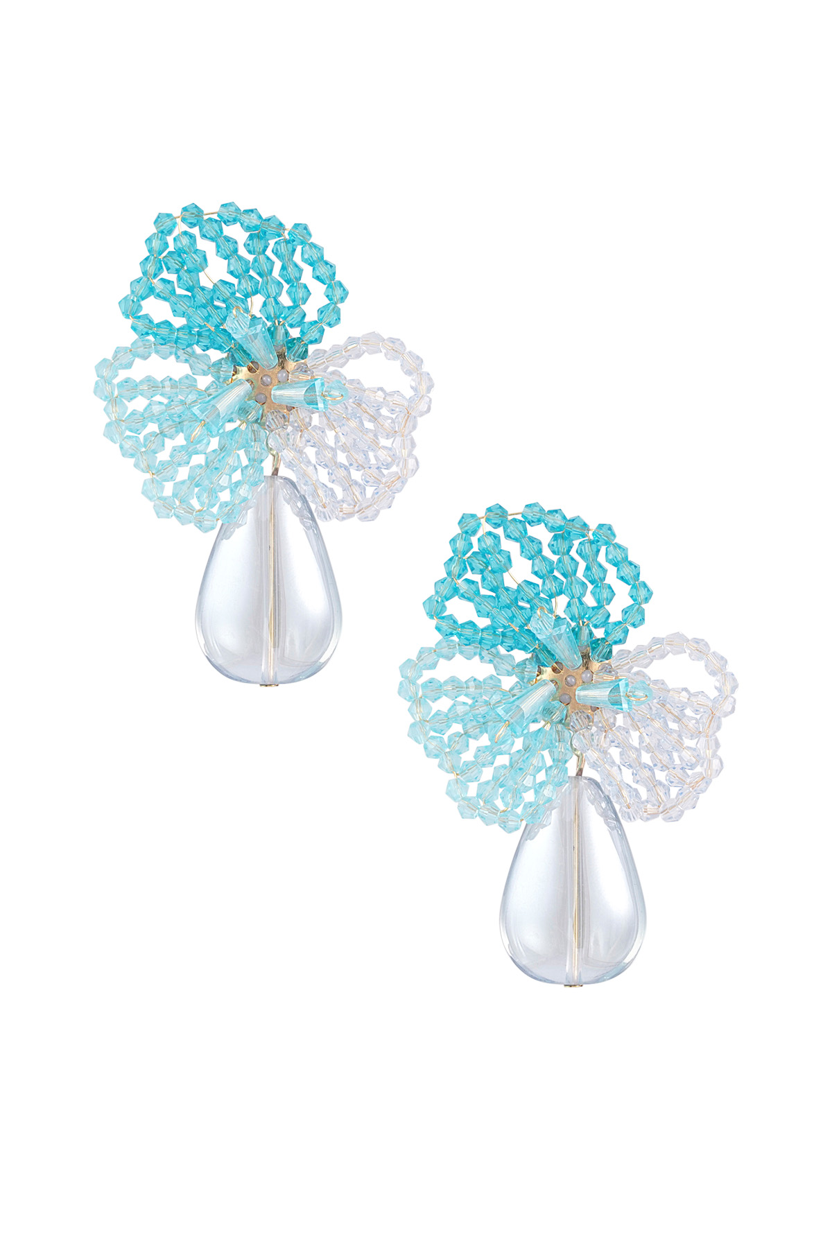 Boucles d'oreilles fleur avec perle - bleu 