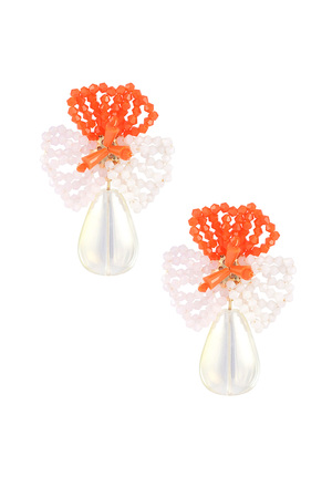 Flower earrings with beads and drop-shaped pendant - Orange and Pink h5 