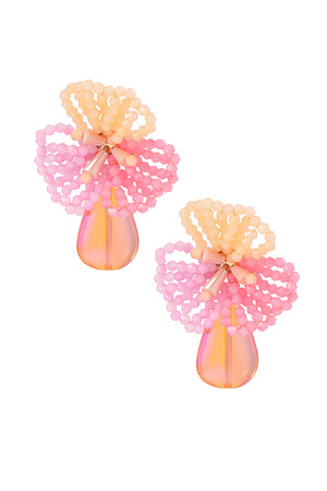 Flower earrings with beads and drop-shaped pendant - Pink h5 