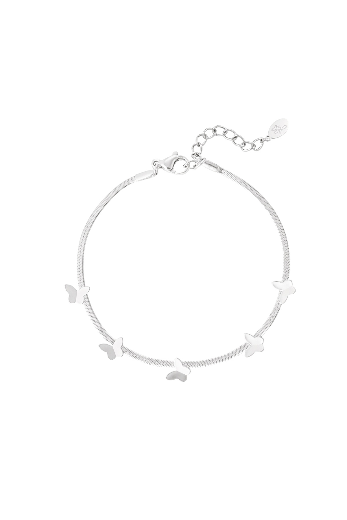 Flat link bracelet with butterfly charms - silver