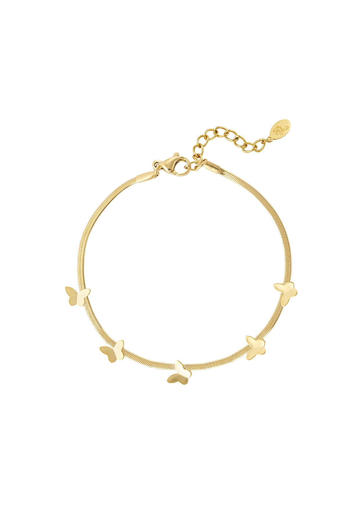 Flat link bracelet with butterfly charms - gold 