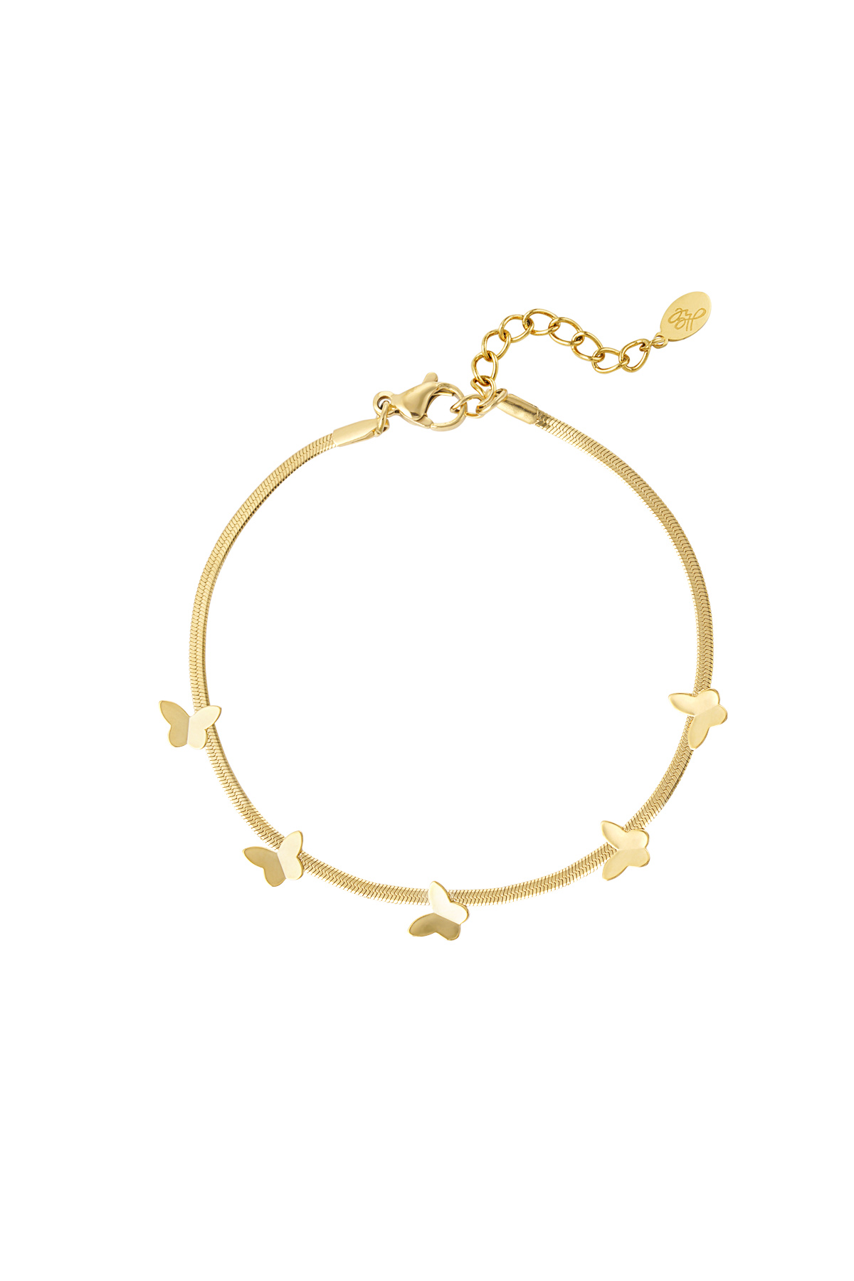 Flat link bracelet with butterfly charms - Gold color 2