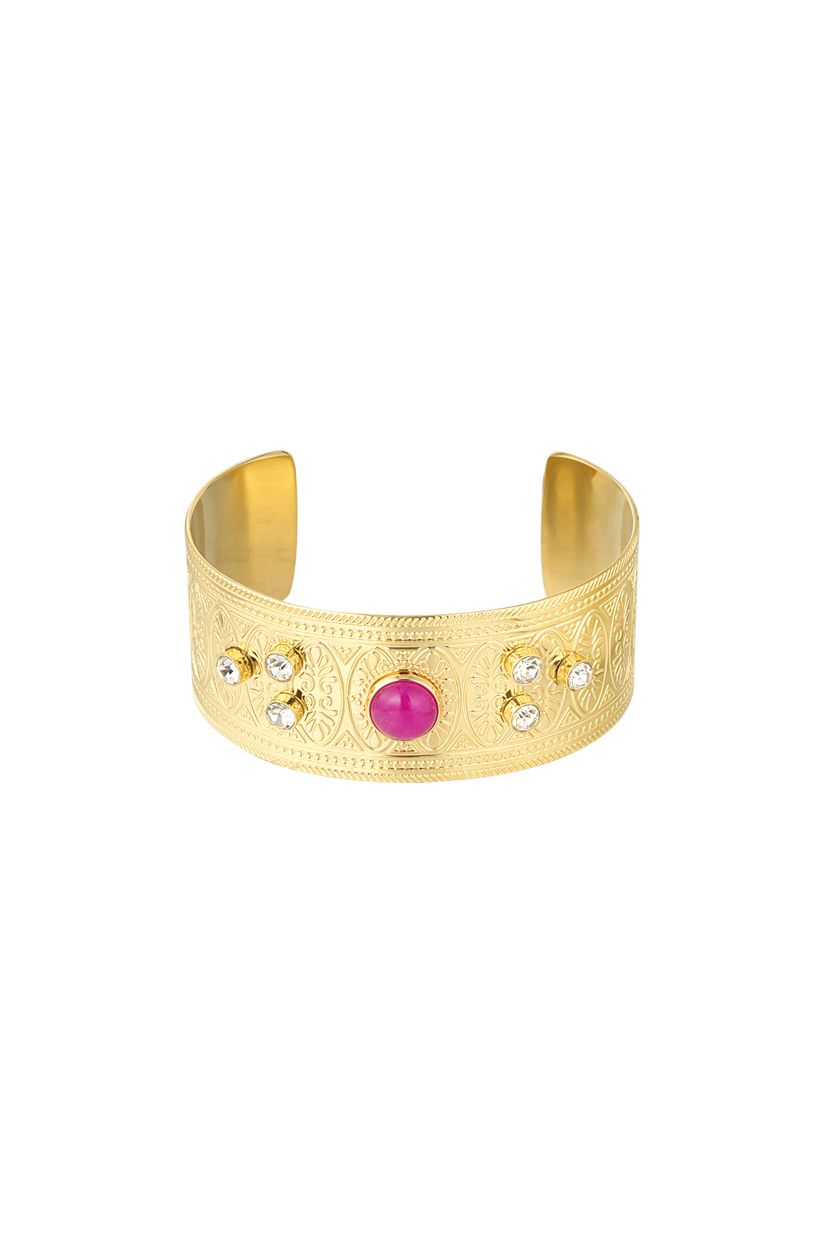 Cuff bracelet with diamonds and stone - gold 