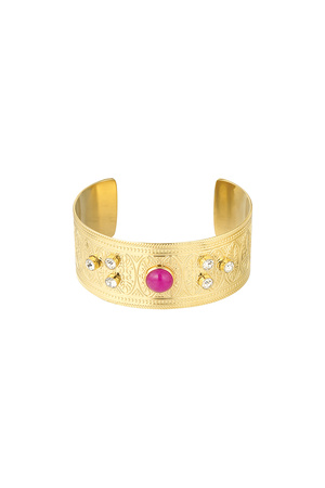 Cuff bracelet with diamonds and stone - gold  h5 