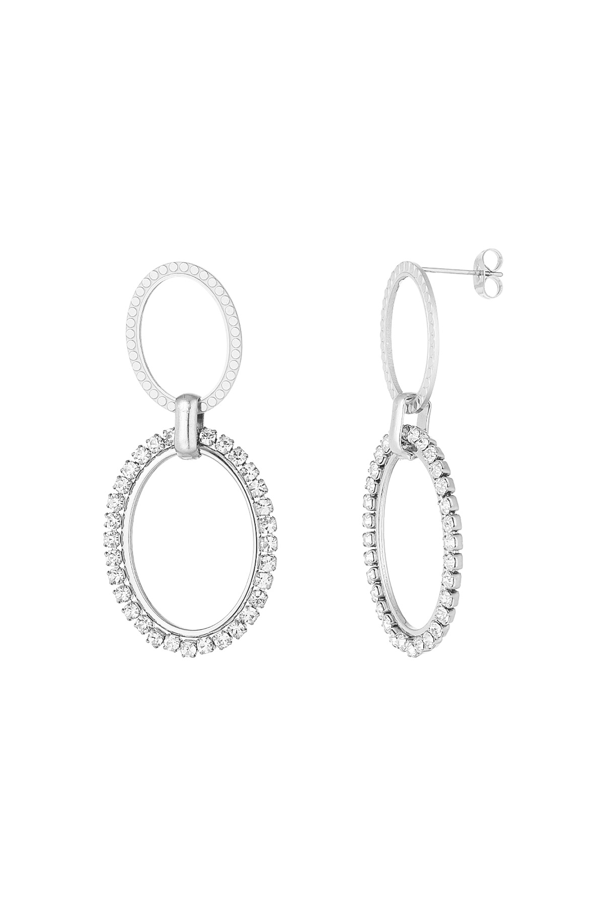 Oval diamond charm earrings - Silver 