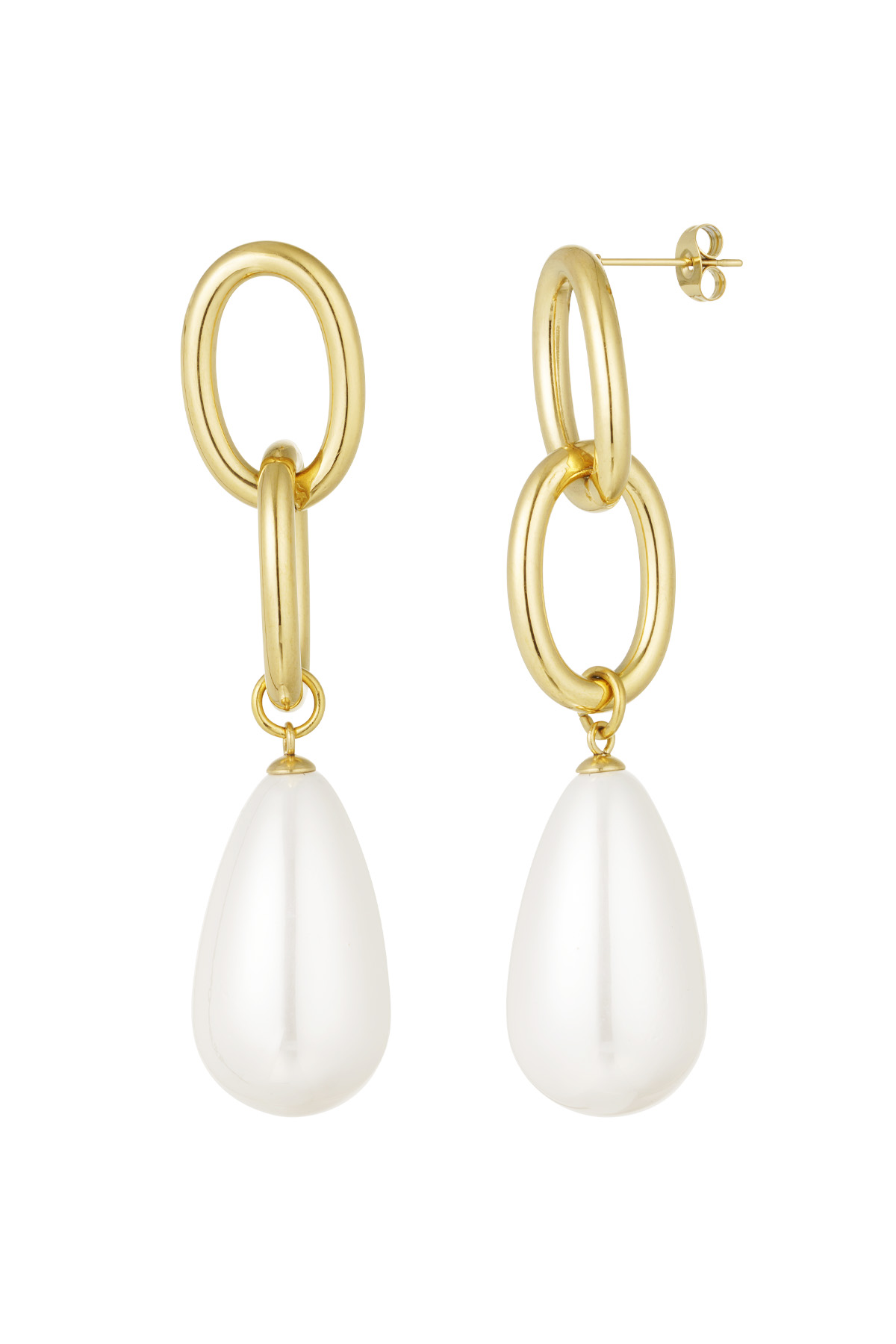 Ring earring with pearl pendant - gold