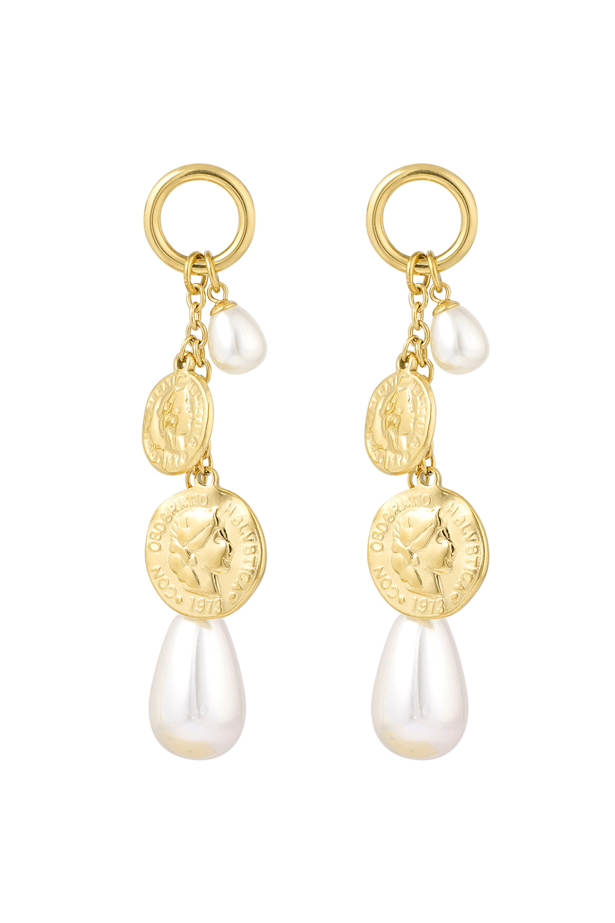 Earrings pearl coins - gold