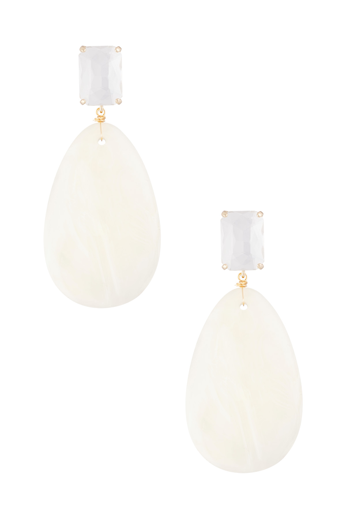 glass earrings with oval stone - white 