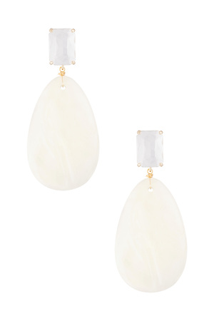 oorbellen glas met ovale steen - wit  h5 
