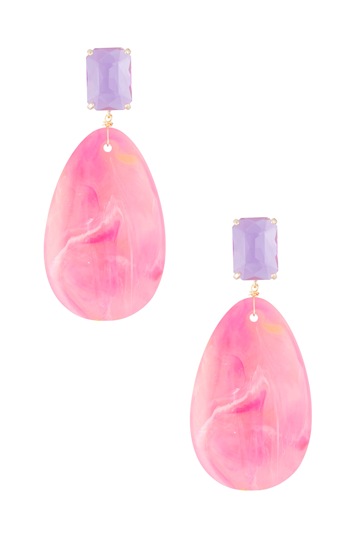 boucles d'oreilles en verre avec pierre ovale - fuchsia 