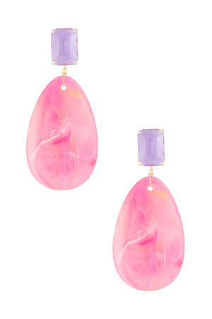 boucles d'oreilles en verre avec pierre ovale - fuchsia  h5 