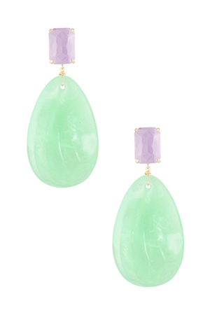 glass earrings with oval stone - green  h5 
