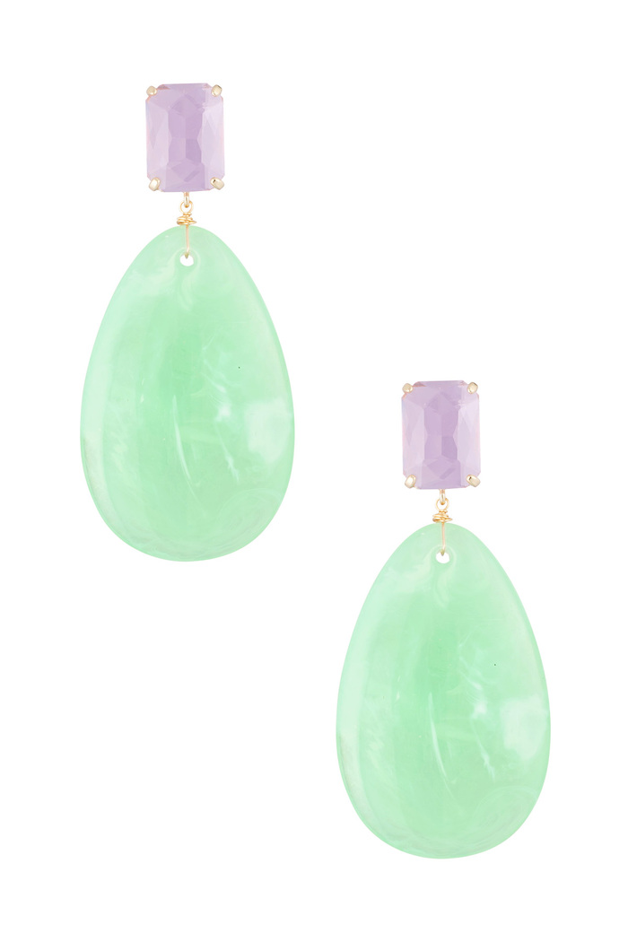 glass earrings with oval stone - green  